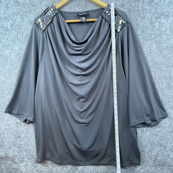 Maggie Barnes Blouse Womens 2X 22/24W Grey Sequin Flowy Drape Stretch Career - Picture 5 of 7